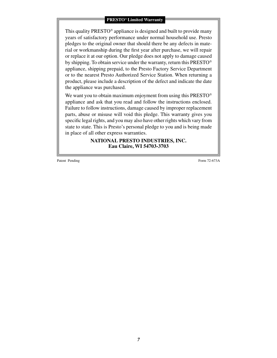 Presto LeverEdge Knife User Manual | Page 7 / 7