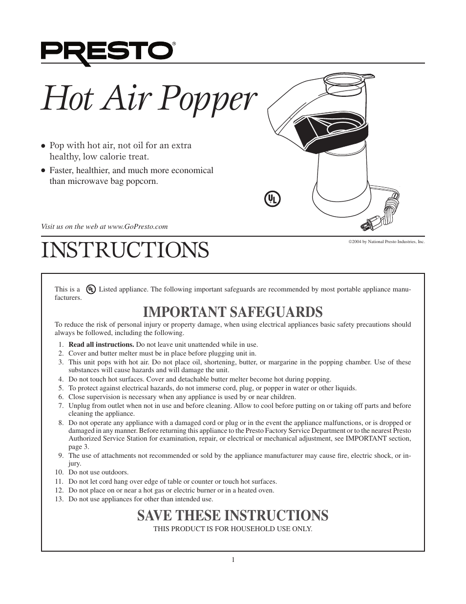 Presto Popper User Manual | 4 pages