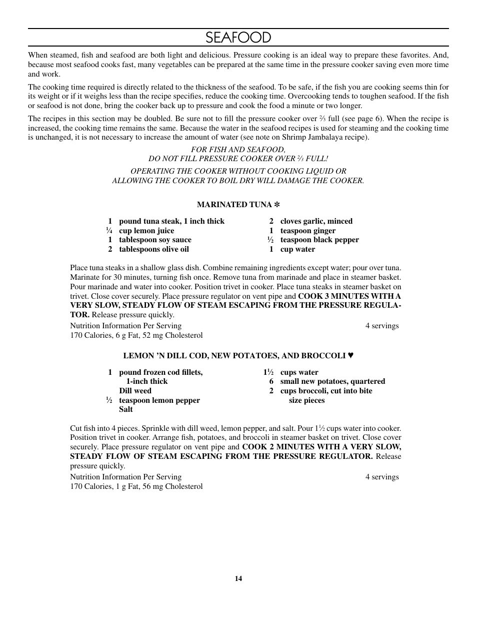 Seafood | Presto 8-Quart Stainless Steel Pressure Cooker User Manual | Page 14 / 43