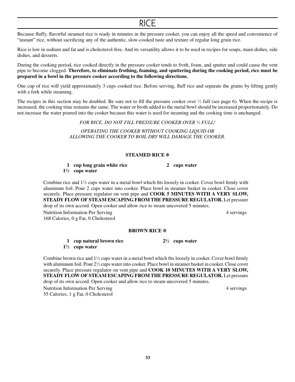Rice | Presto 8-Quart Stainless Steel Pressure Cooker User Manual | Page 33 / 43