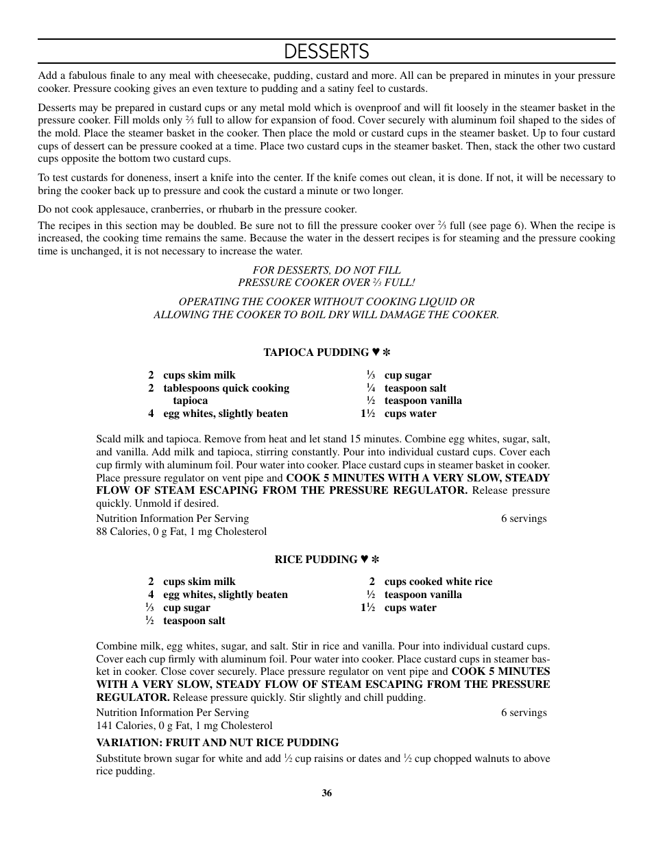 Desserts | Presto 8-Quart Stainless Steel Pressure Cooker User Manual | Page 36 / 43