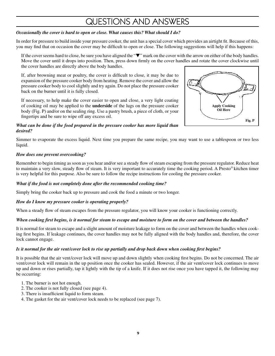 Questions and answers | Presto 8-Quart Stainless Steel Pressure Cooker User Manual | Page 9 / 43