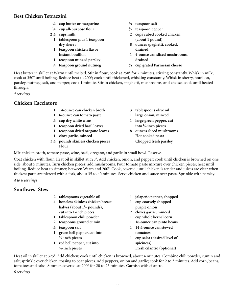 Best chicken tetrazzini, Chicken cacciatore, Southwest stew | Presto electric Stainless Steel Skillet User Manual | Page 11 / 13