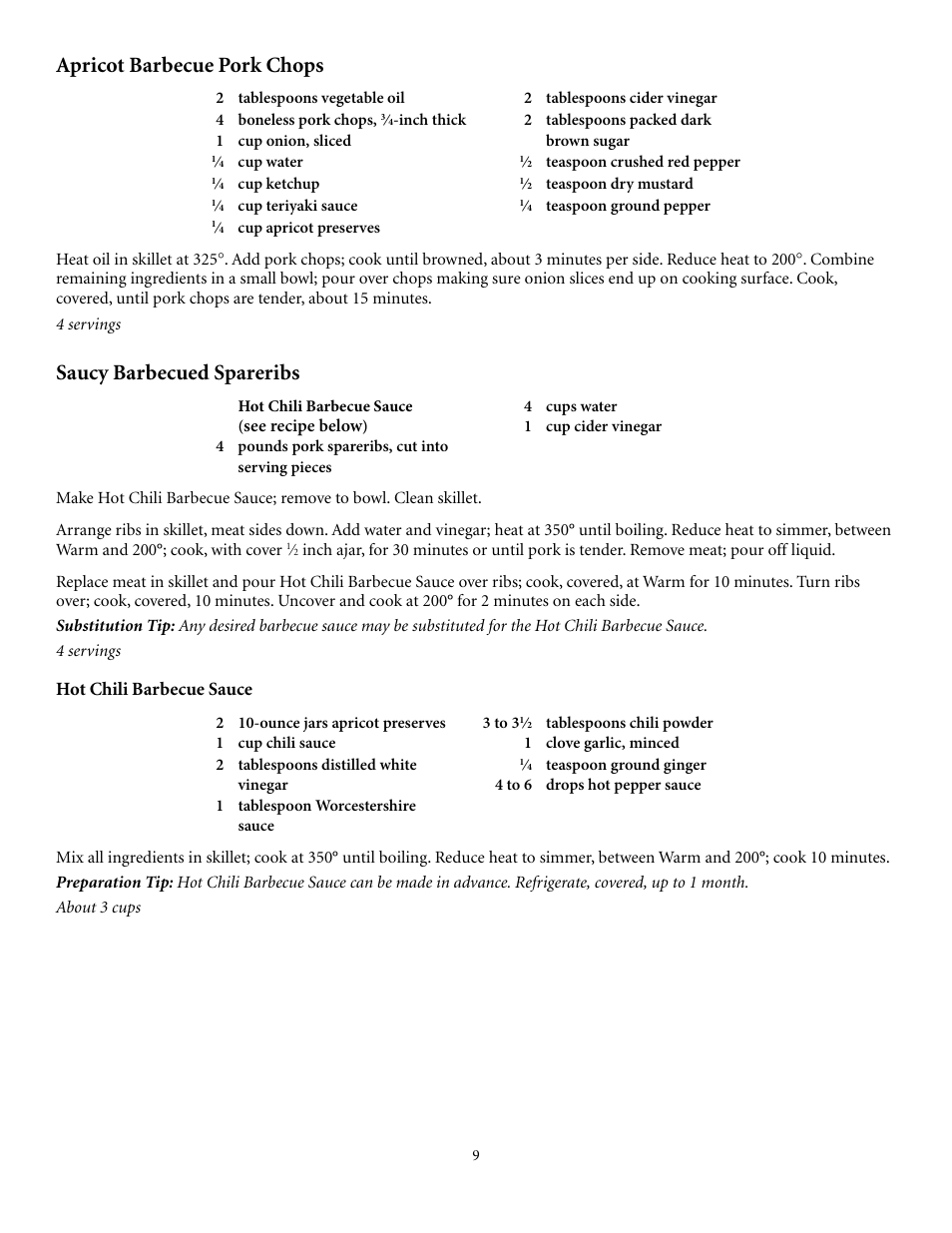 Apricot barbecue pork chops, Saucy barbecued spareribs | Presto electric Stainless Steel Skillet User Manual | Page 9 / 13