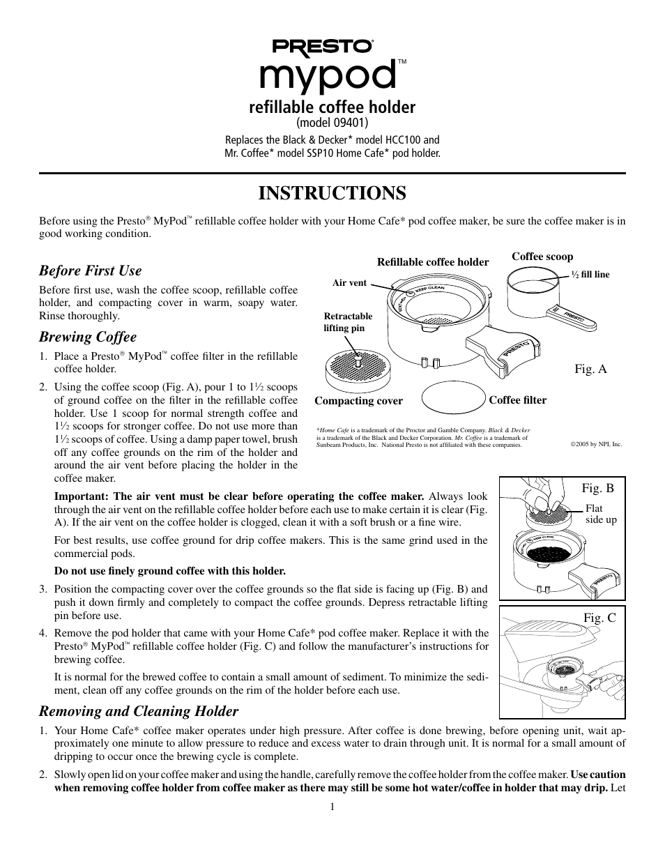 Presto 09401 User Manual | 3 pages