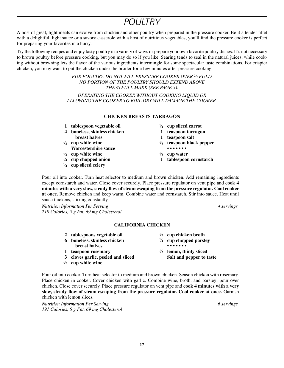 Poultry | Presto 8-Quart Stainless Steel Pressure Cooker and Canner User Manual | Page 17 / 38