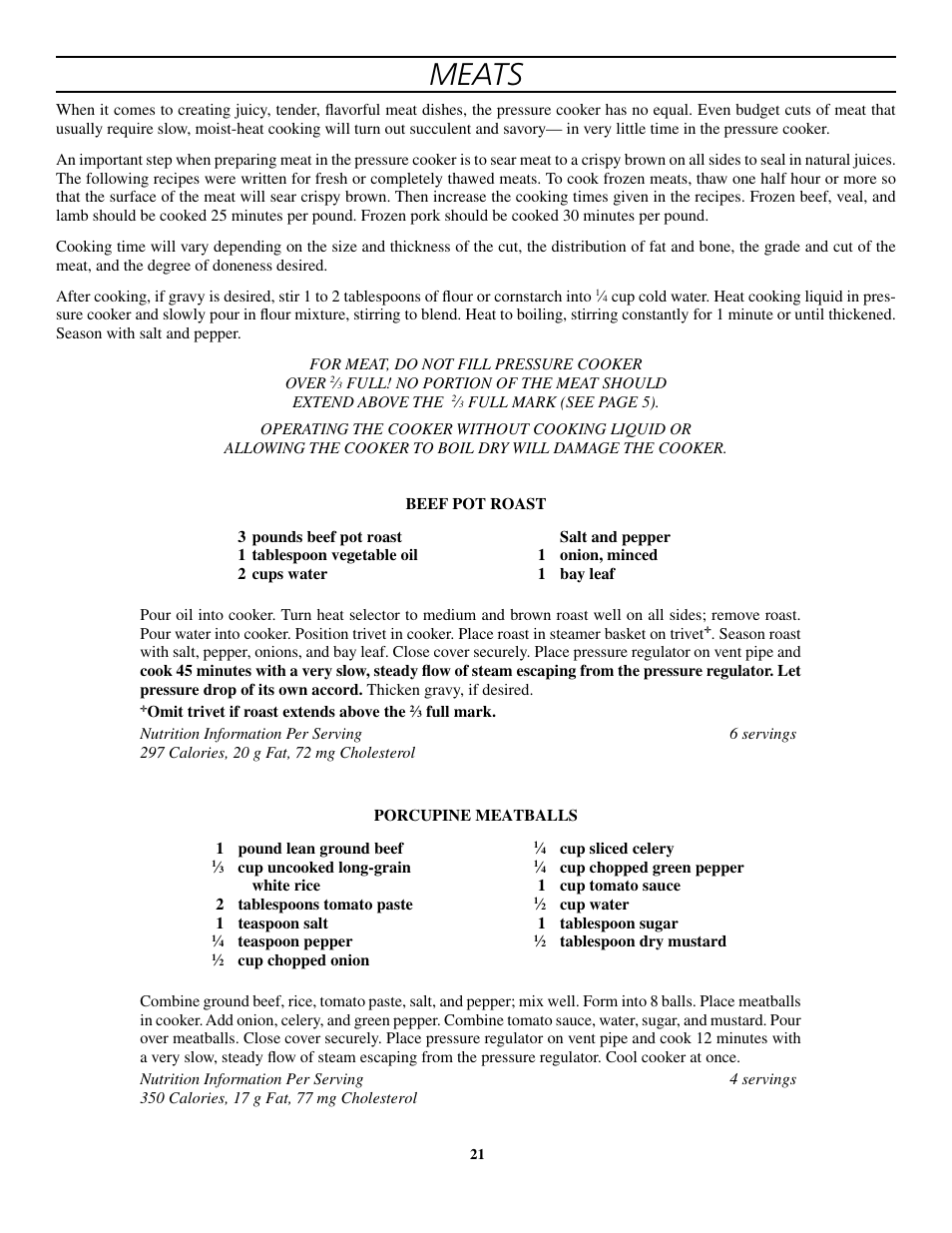 Meats | Presto 8-Quart Stainless Steel Pressure Cooker and Canner User Manual | Page 21 / 38