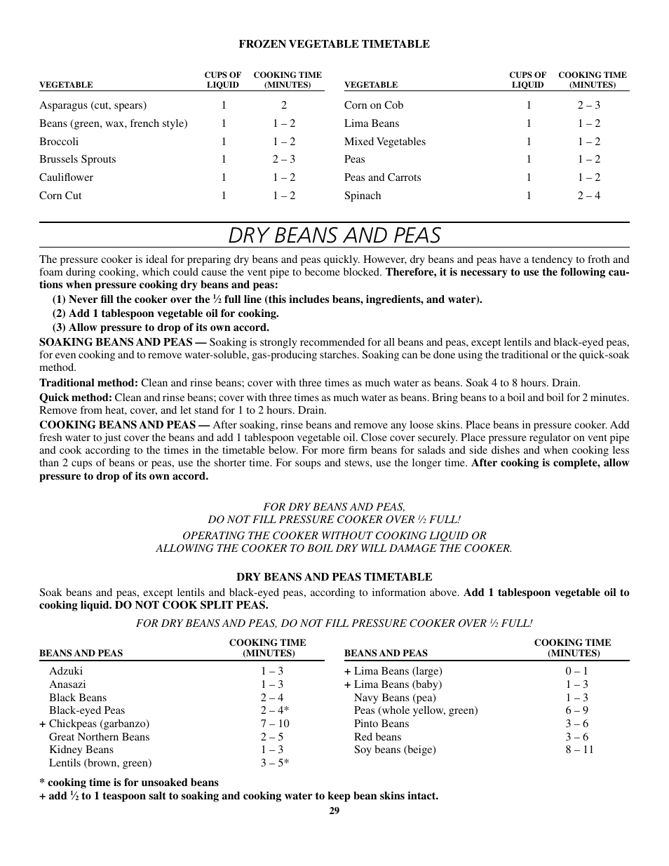 Dry beans and peas | Presto 8-Quart Stainless Steel Pressure Cooker and Canner User Manual | Page 29 / 38