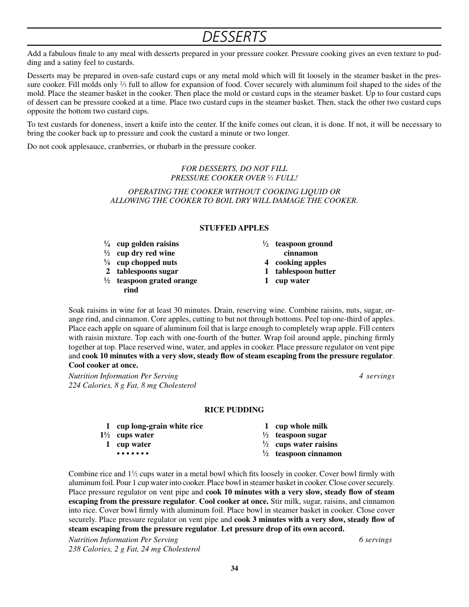 Desserts | Presto 8-Quart Stainless Steel Pressure Cooker and Canner User Manual | Page 34 / 38