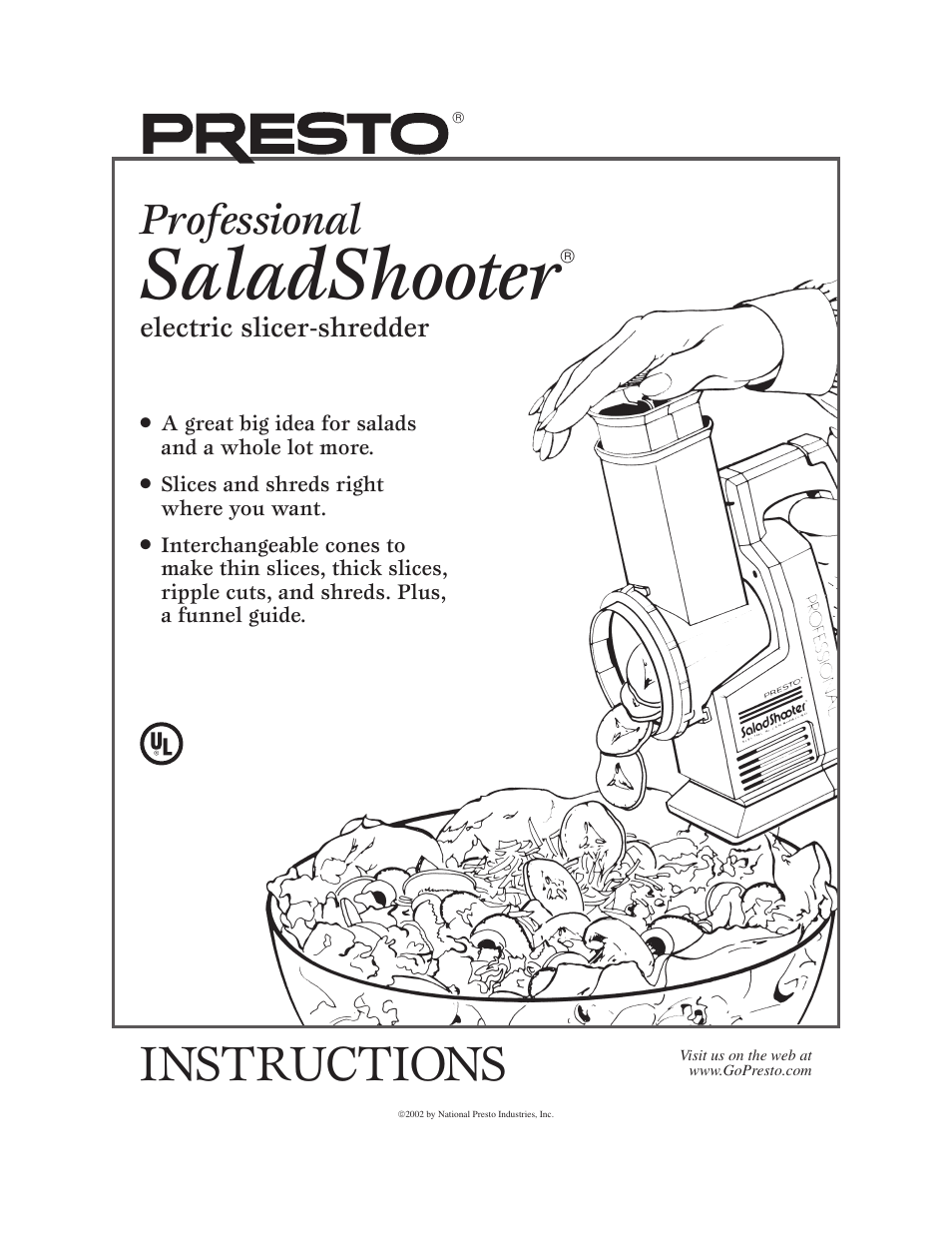 Presto electric slicer-shredder User Manual | 8 pages