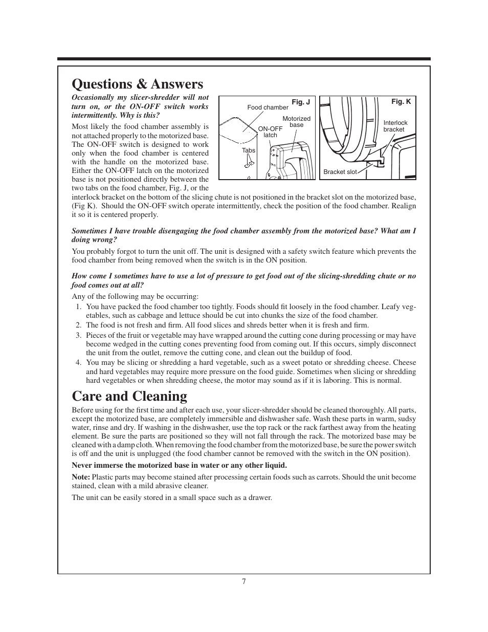 Questions & answers, Care and cleaning | Presto electric slicer-shredder User Manual | Page 7 / 8