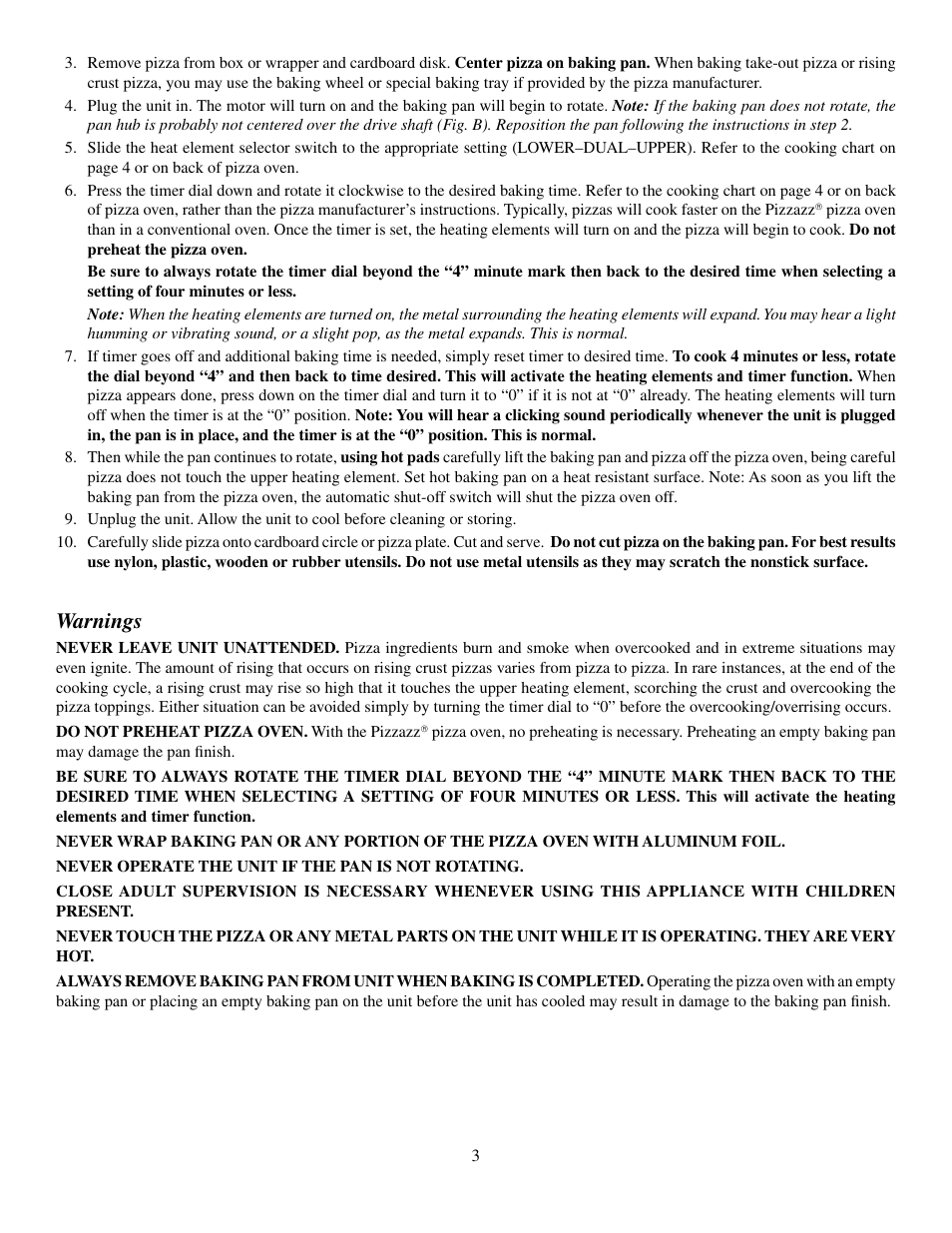 Warnings | Presto Kitchen Utensil User Manual | Page 3 / 6