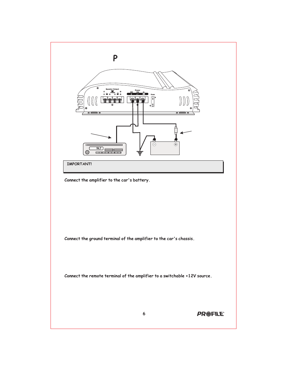 Вк 7, Ower connections, Connect the amplifier to the car's battery | Profile Baja BA400 User Manual | Page 7 / 19