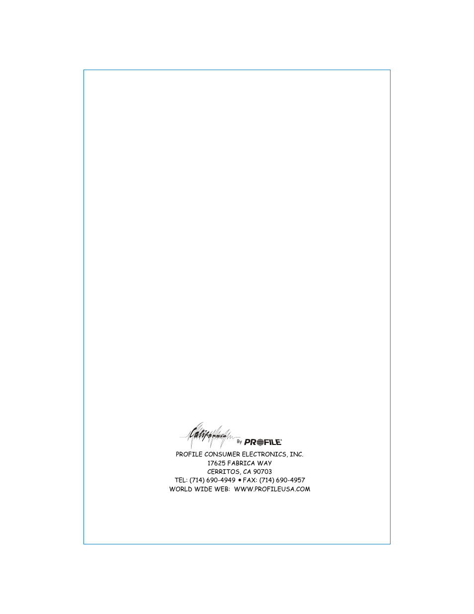 Вк 19 | Profile California 400SX User Manual | Page 19 / 19
