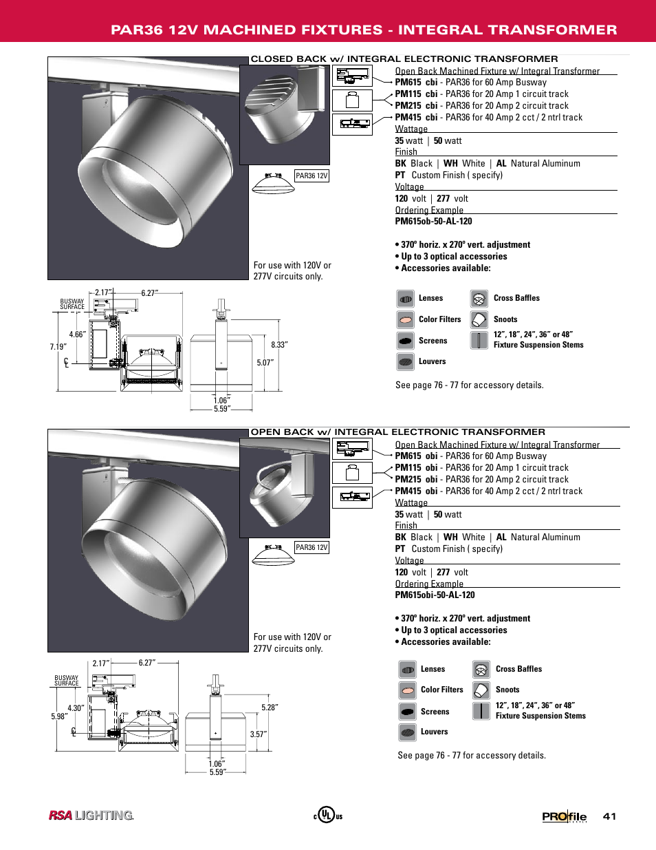 Par36 12v machined fixtures - integral transformer | Profile Machined Aluminum Fixtures User Manual | Page 12 / 24