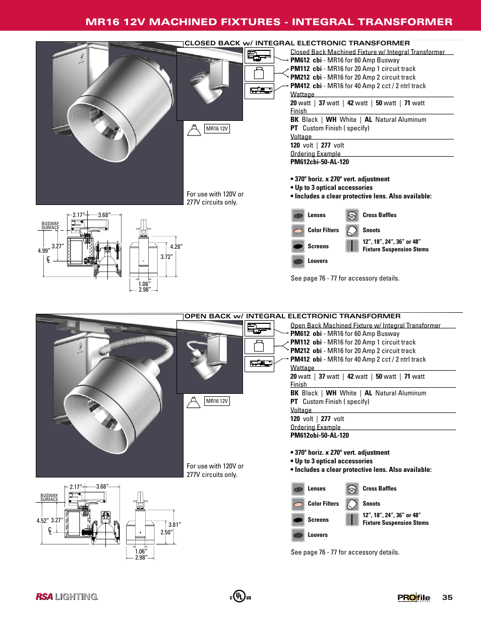 Mr16 12v machined fixtures - integral transformer | Profile Machined Aluminum Fixtures User Manual | Page 6 / 24