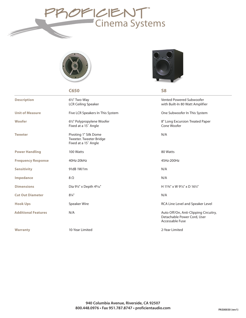 Cinema systems, C650 s8 | Proficient Audio Systems Proficient LCR C650 User Manual | Page 2 / 2