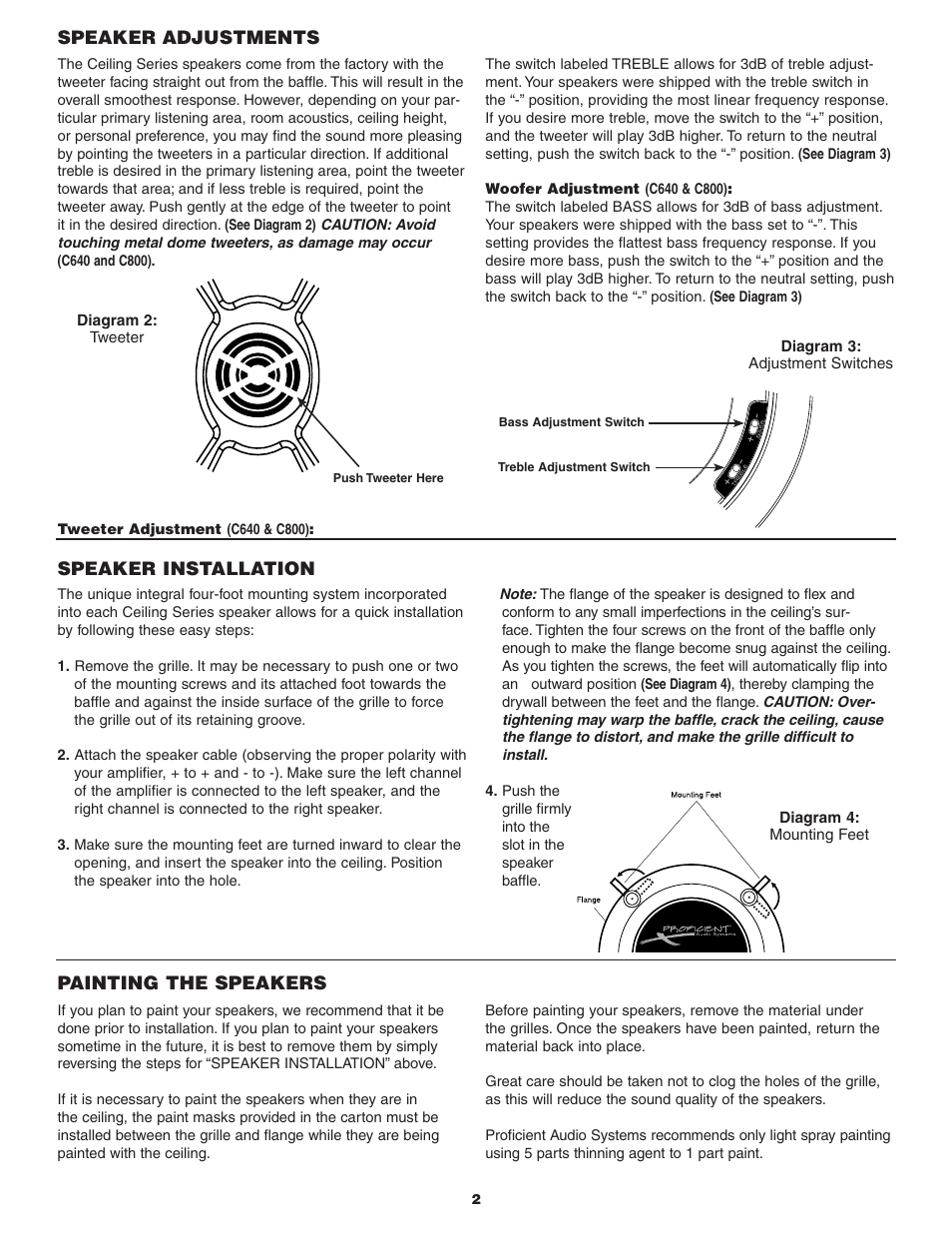 Speaker adjustments speaker installation, Painting the speakers | Proficient Audio Systems Proficient C610 User Manual | Page 2 / 4
