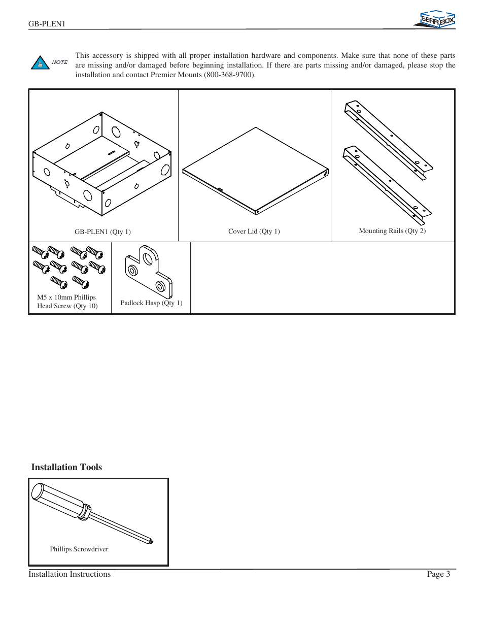 Premier Mounts GearBox Equipment Enclosure GB-PLEN1 User Manual | Page 3 / 10