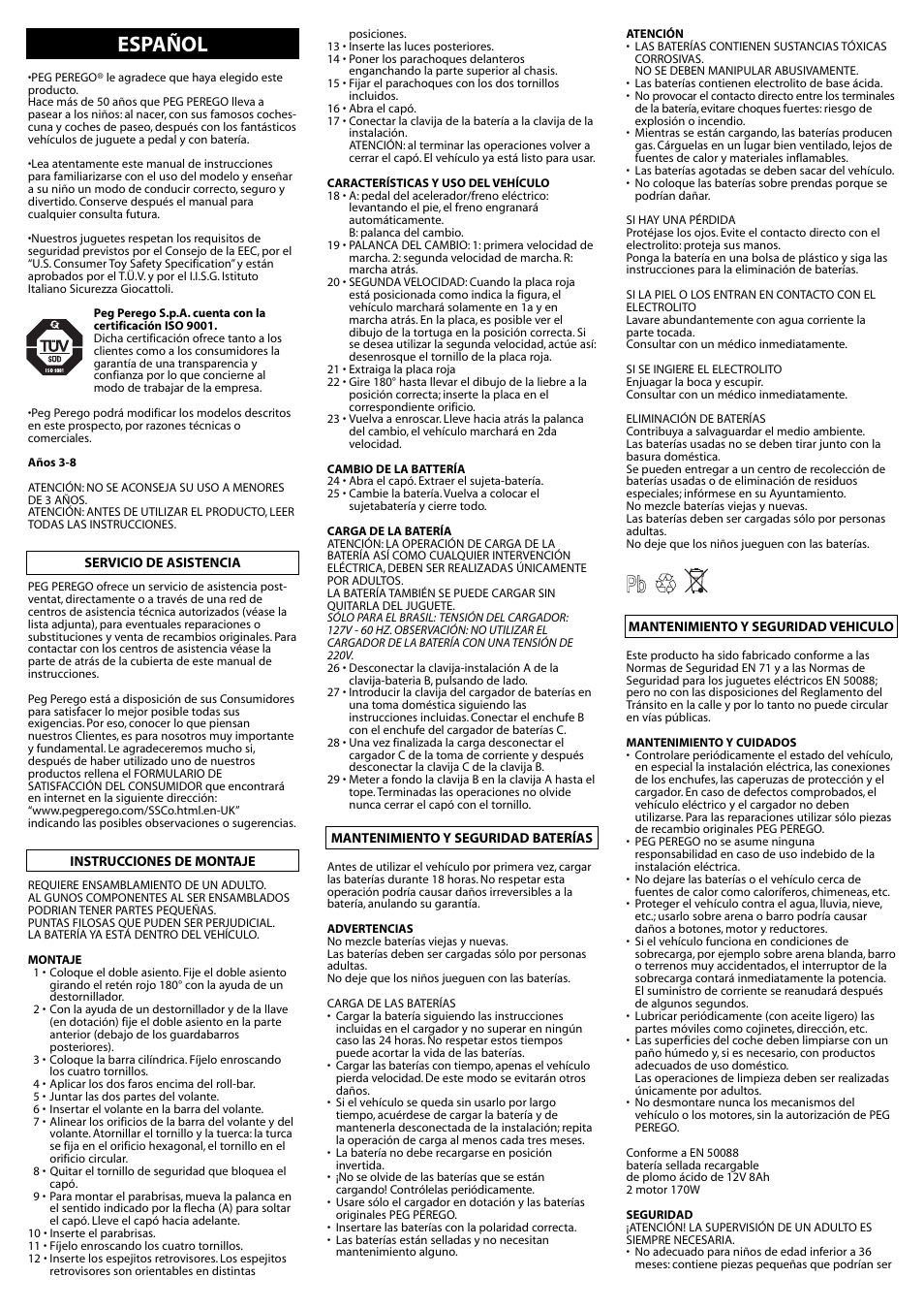 Español | Peg-Perego SPORT RALLY IGOD0038 User Manual | Page 12 / 32