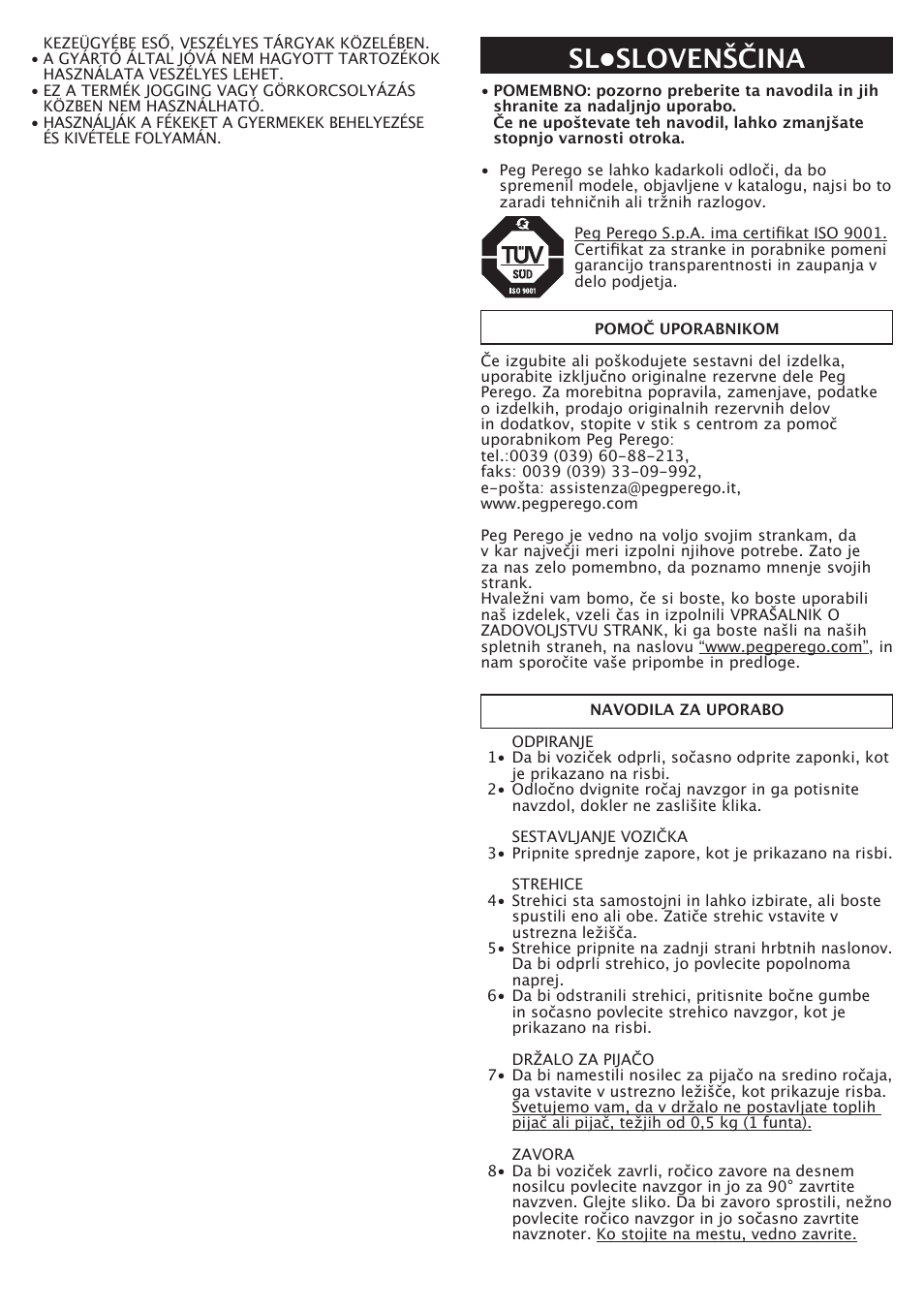 Sl•slovenščina | Peg-Perego Aria Twin 60-40 FI000703I85 User Manual | Page 38 / 52