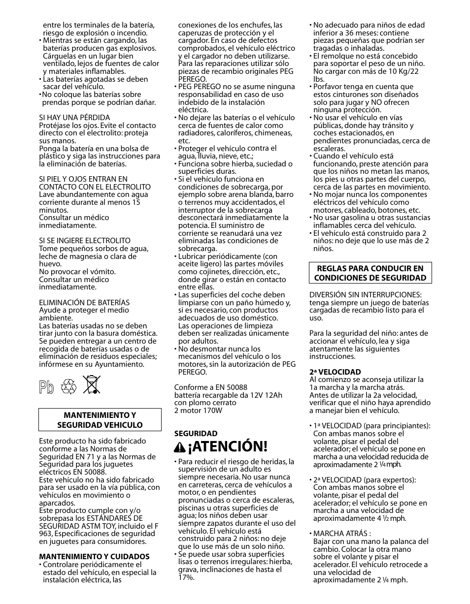 Atención | Peg-Perego GATOR HPX SE IGOD0051 User Manual | Page 12 / 20