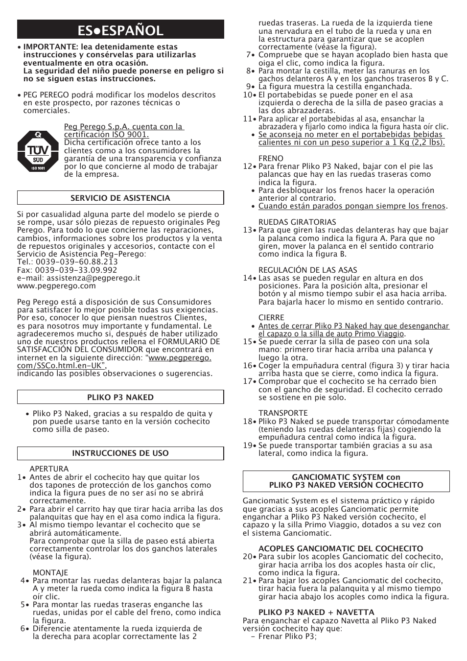 Es•español | Peg-Perego Pliko P3 Naked User Manual | Page 33 / 80