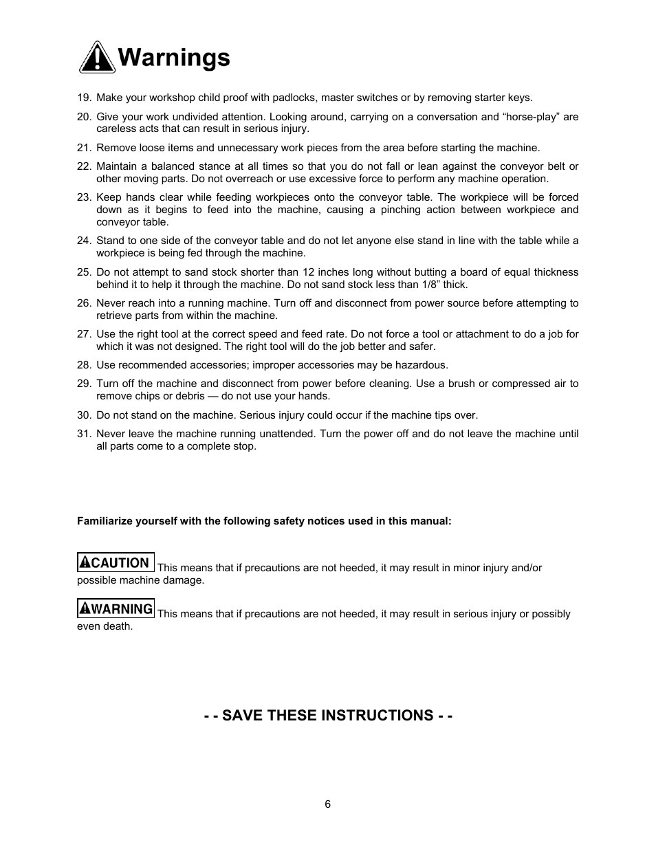 Save these instructions | Powermatic WB-25 User Manual | Page 6 / 68