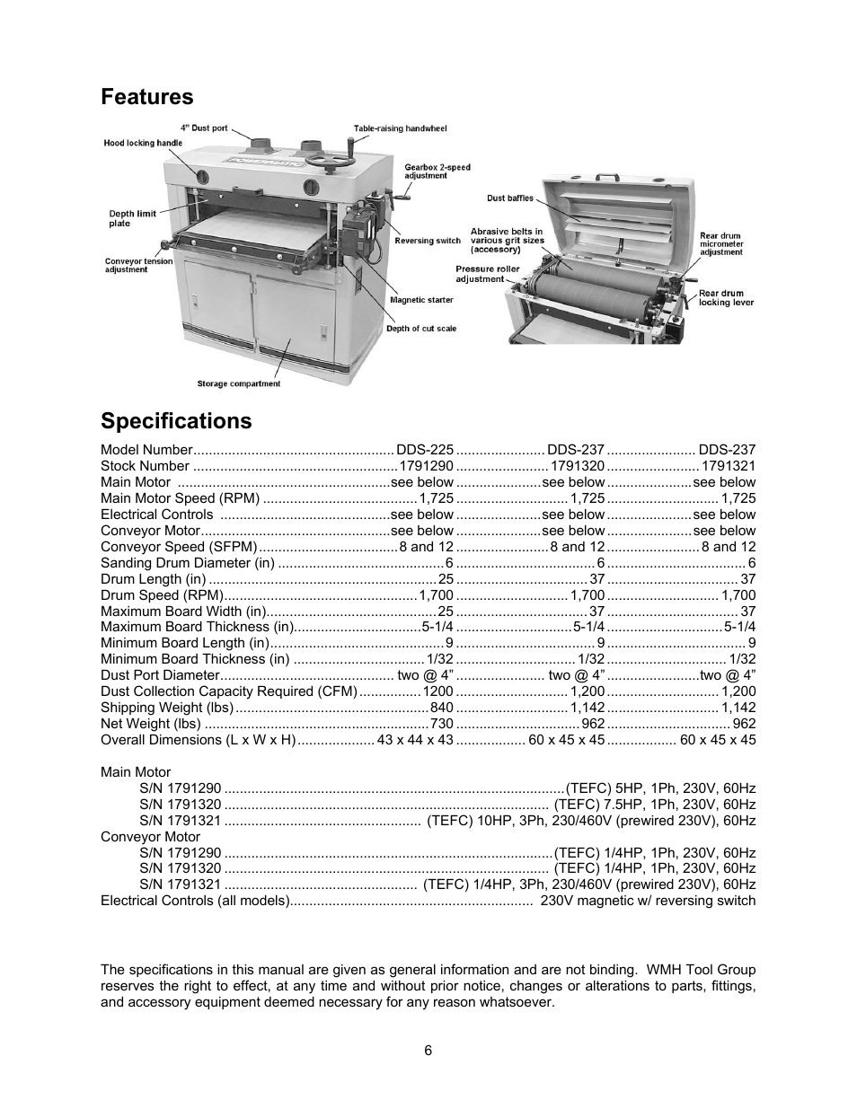 Features, Specifications | Powermatic DDS-237 User Manual | Page 6 / 44