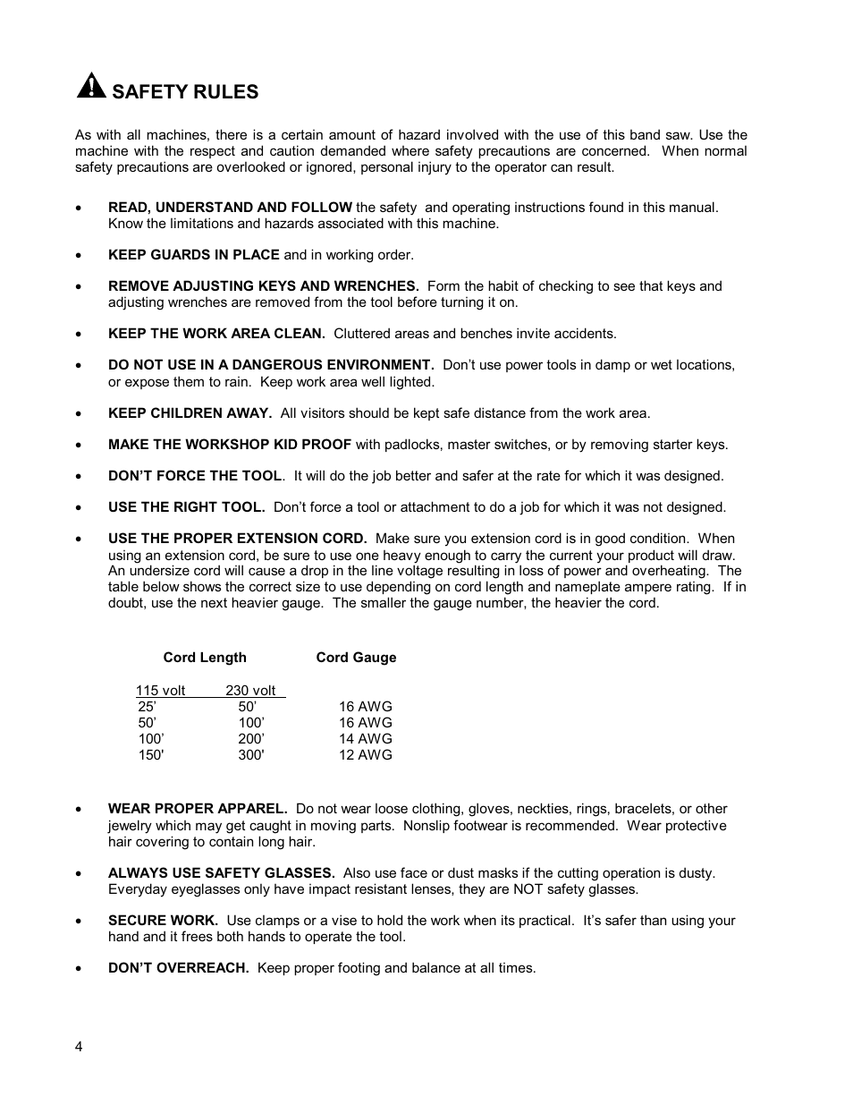 Safety rules | Powermatic WMH TOOL GROUP PWBS14 User Manual | Page 4 / 40
