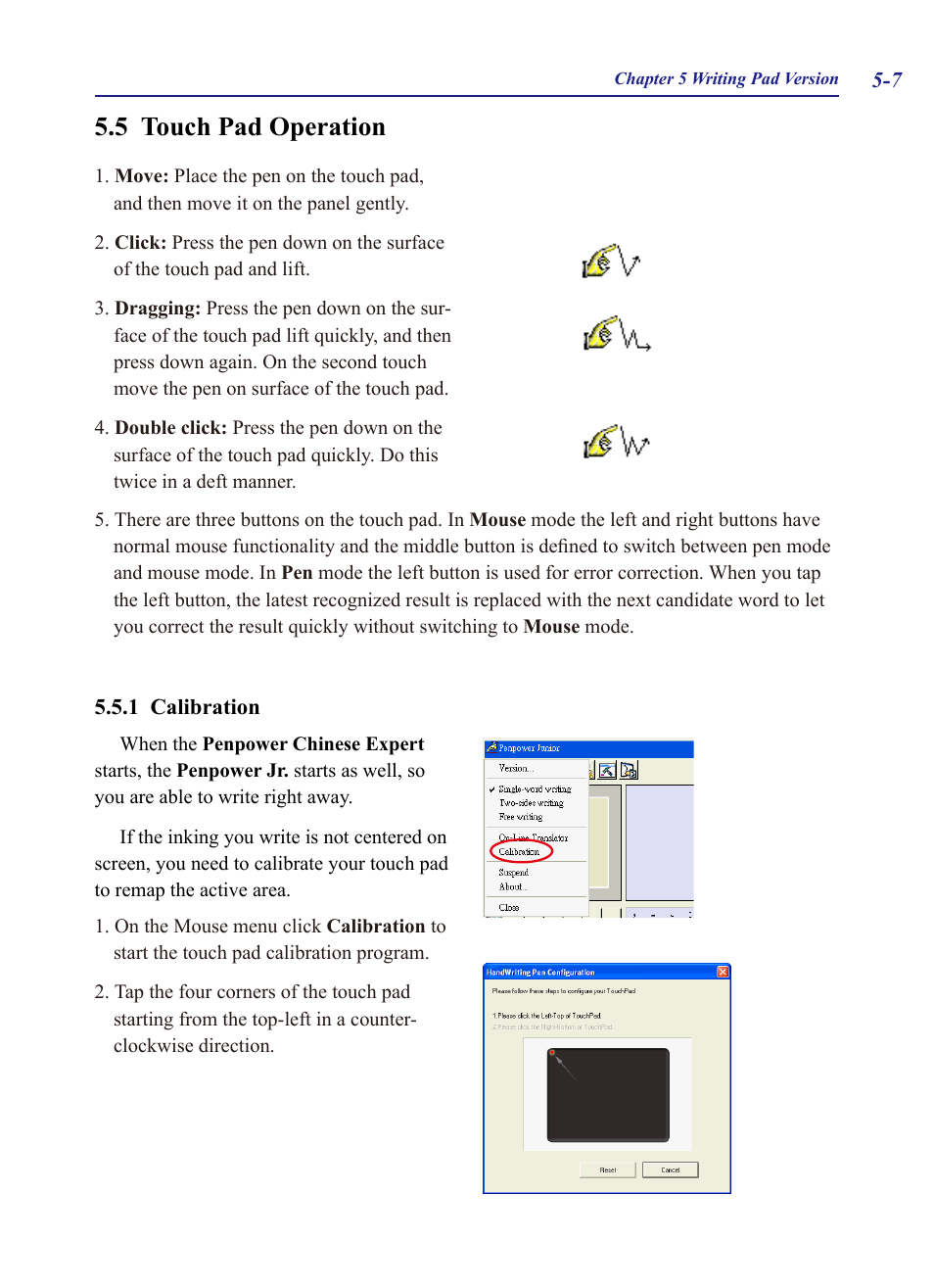 5 touch pad operation, 5 touch pad operation -7 | Penpower Chinease Expert PCE Scanner User Manual | Page 58 / 112