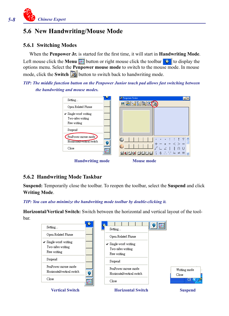 6 new handwriting/mouse mode, 6 new handwriting/mouse mode -8 | Penpower Chinease Expert PCE Scanner User Manual | Page 59 / 112