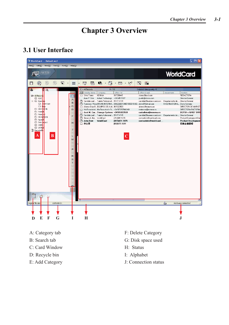 Chapter 3 overview, 1 user interface | Penpower WorldCard duet User Manual | Page 19 / 82