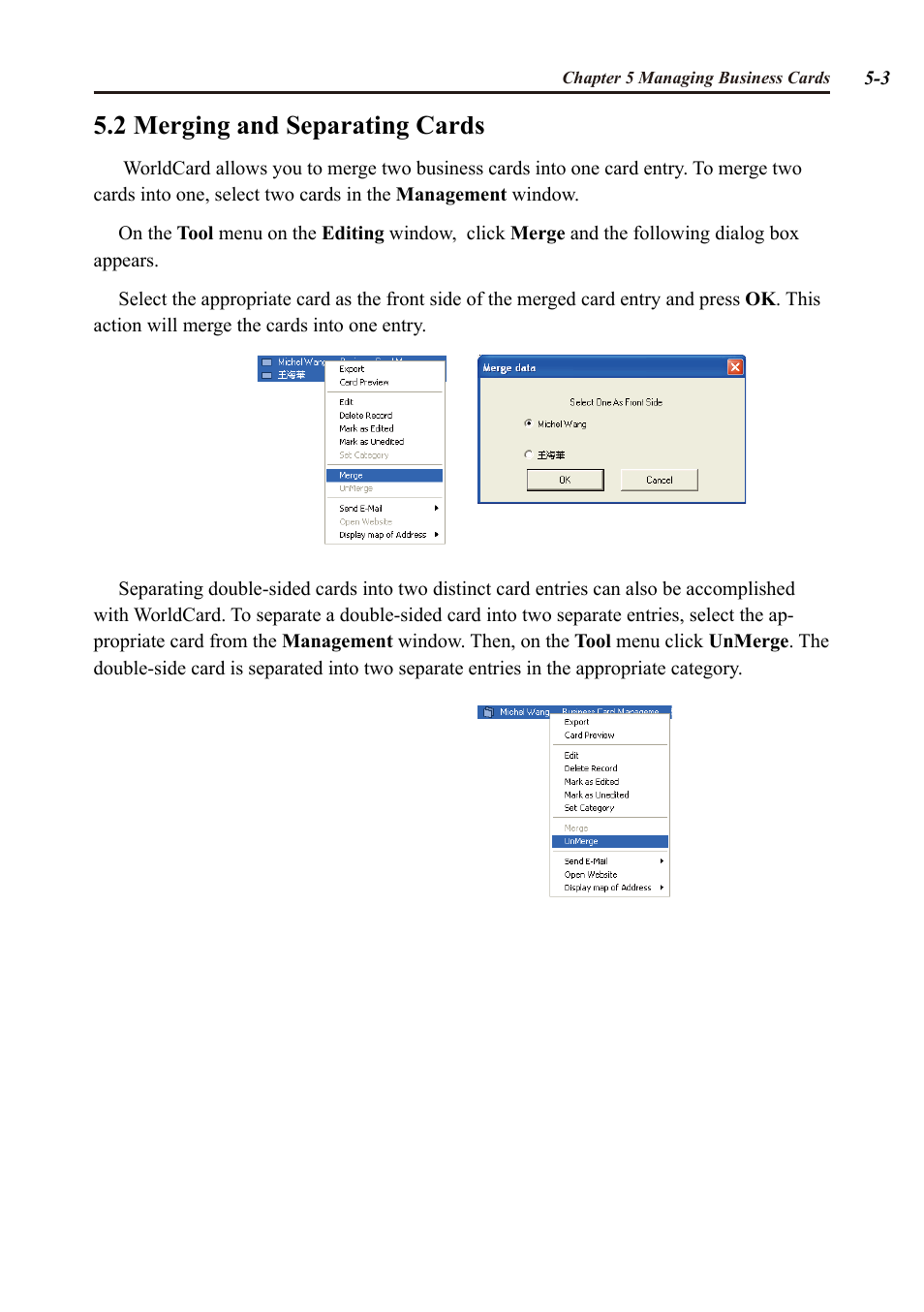 2 merging and separating cards | Penpower WorldCard duet User Manual | Page 39 / 82