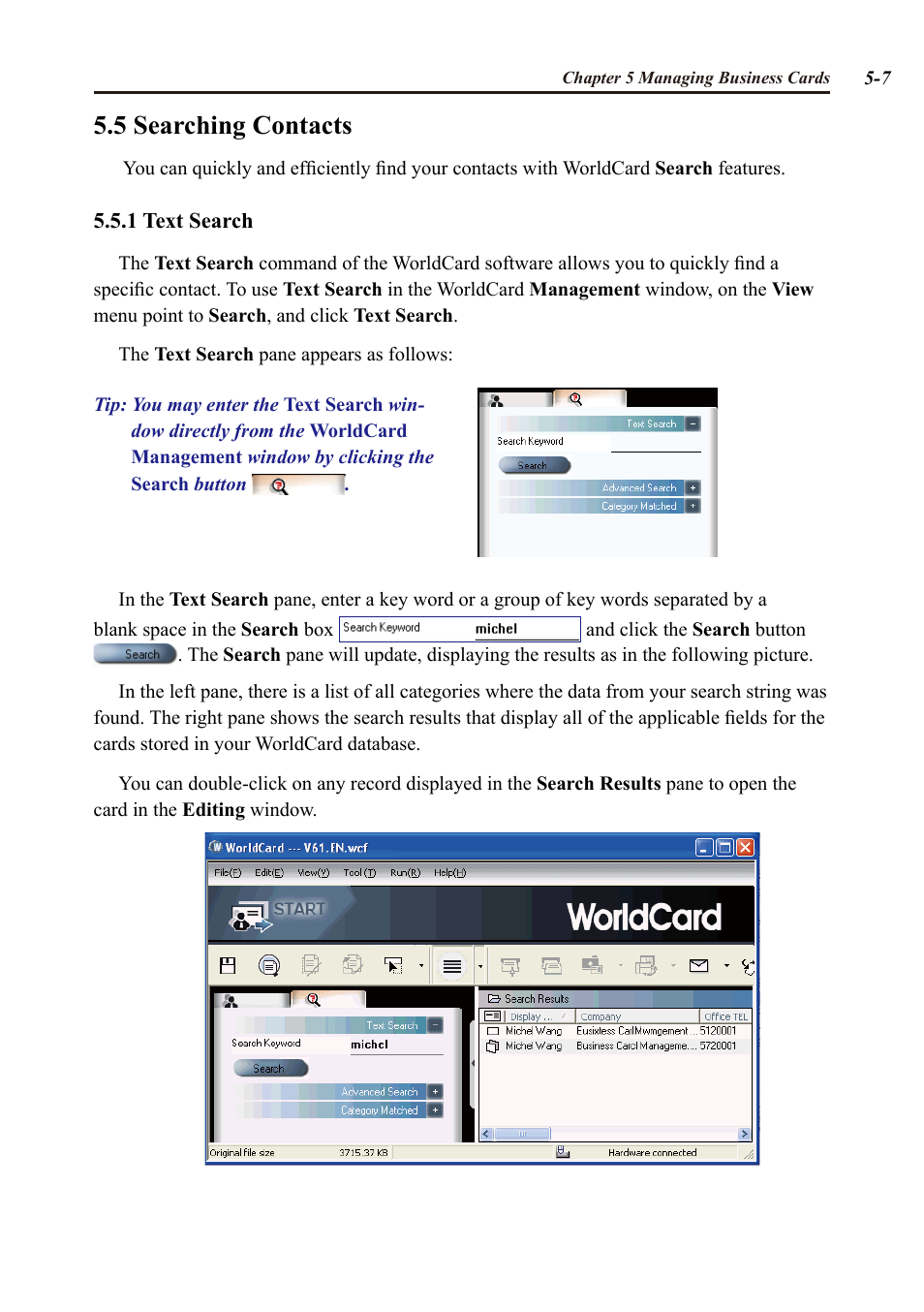 5 searching contacts | Penpower WorldCard duet User Manual | Page 43 / 82