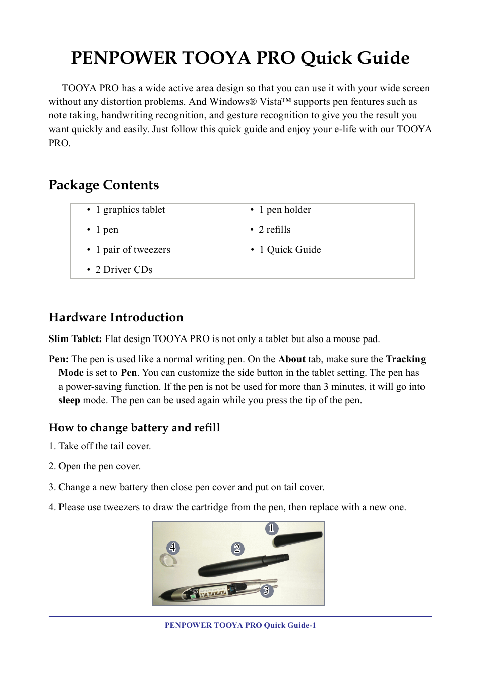 Penpower tooya pro quick guide, Package contents | Penpower TOOYA PRO User Manual | Page 3 / 8