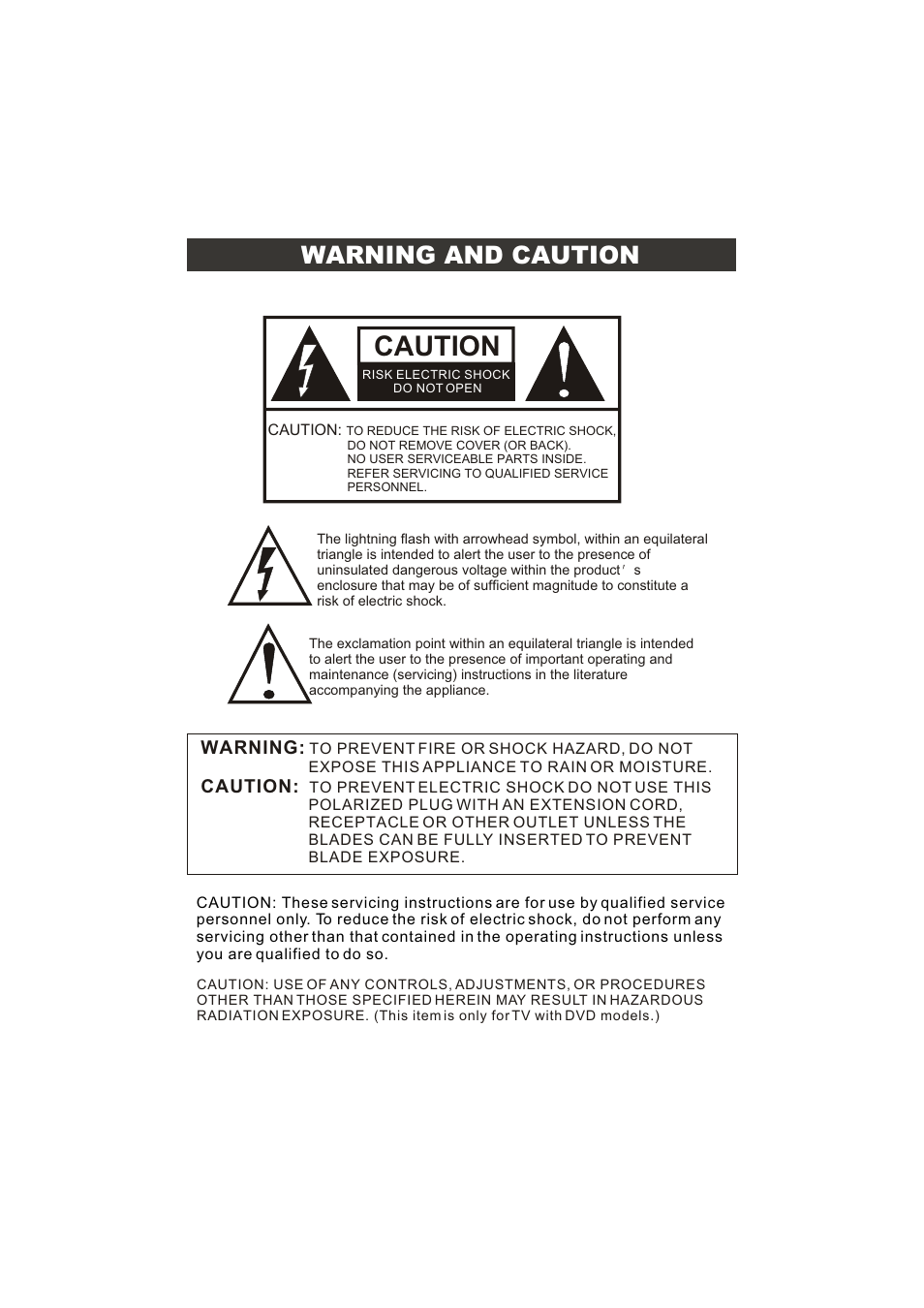 Caution | Prima LV-1958P User Manual | Page 2 / 70