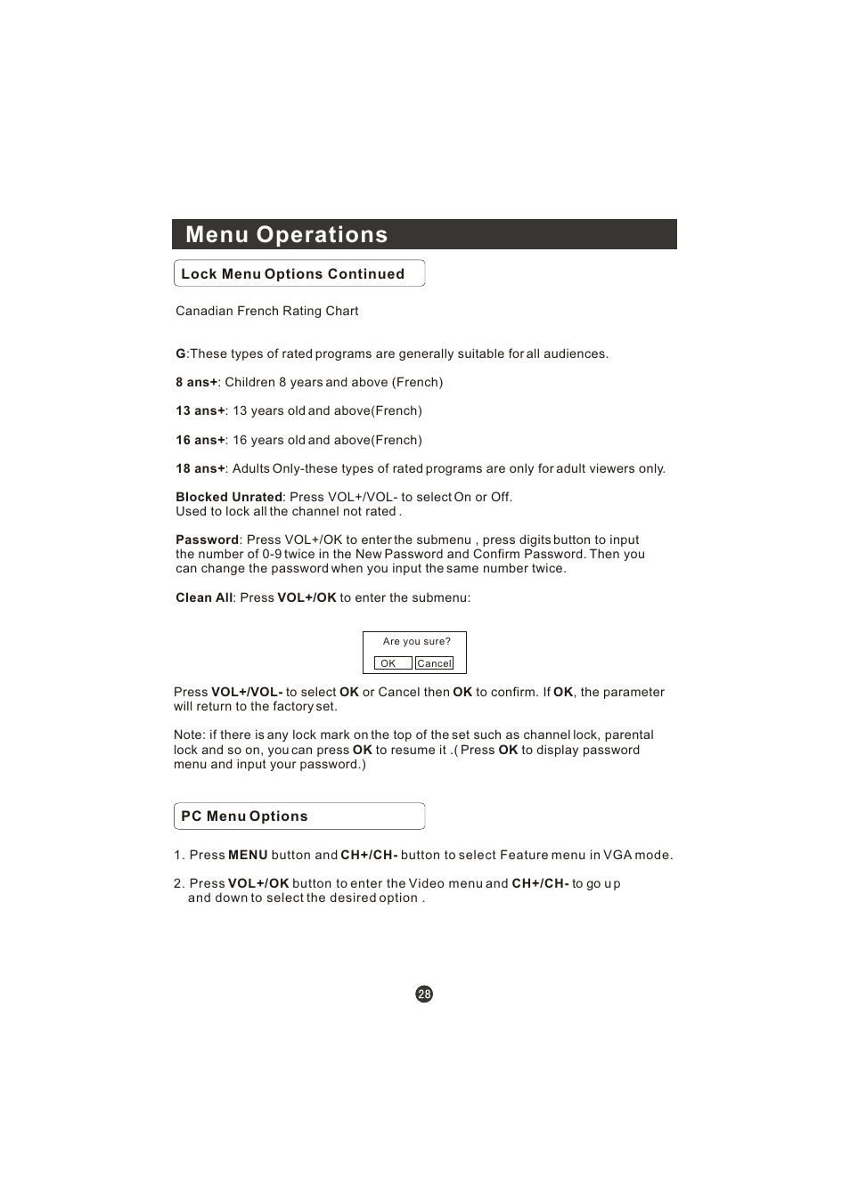 Menu operations | Prima LV-1958P User Manual | Page 33 / 70