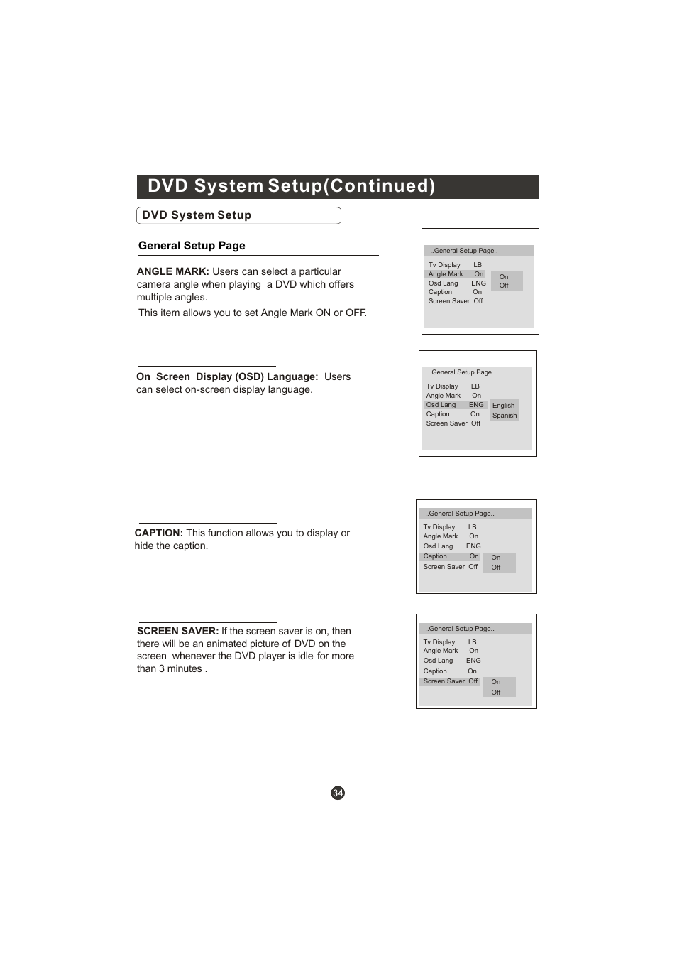 Dvd system setup(continued), Dvd system setup general setup page | Prima LV-1958P User Manual | Page 39 / 70