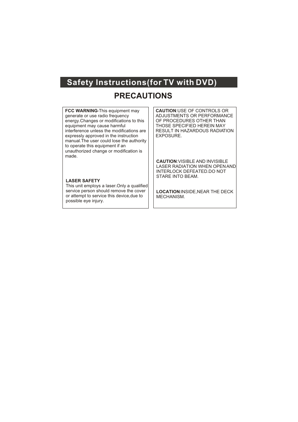 Safety instructions(for tv with dvd) precautions | Prima LV-1958P User Manual | Page 4 / 70
