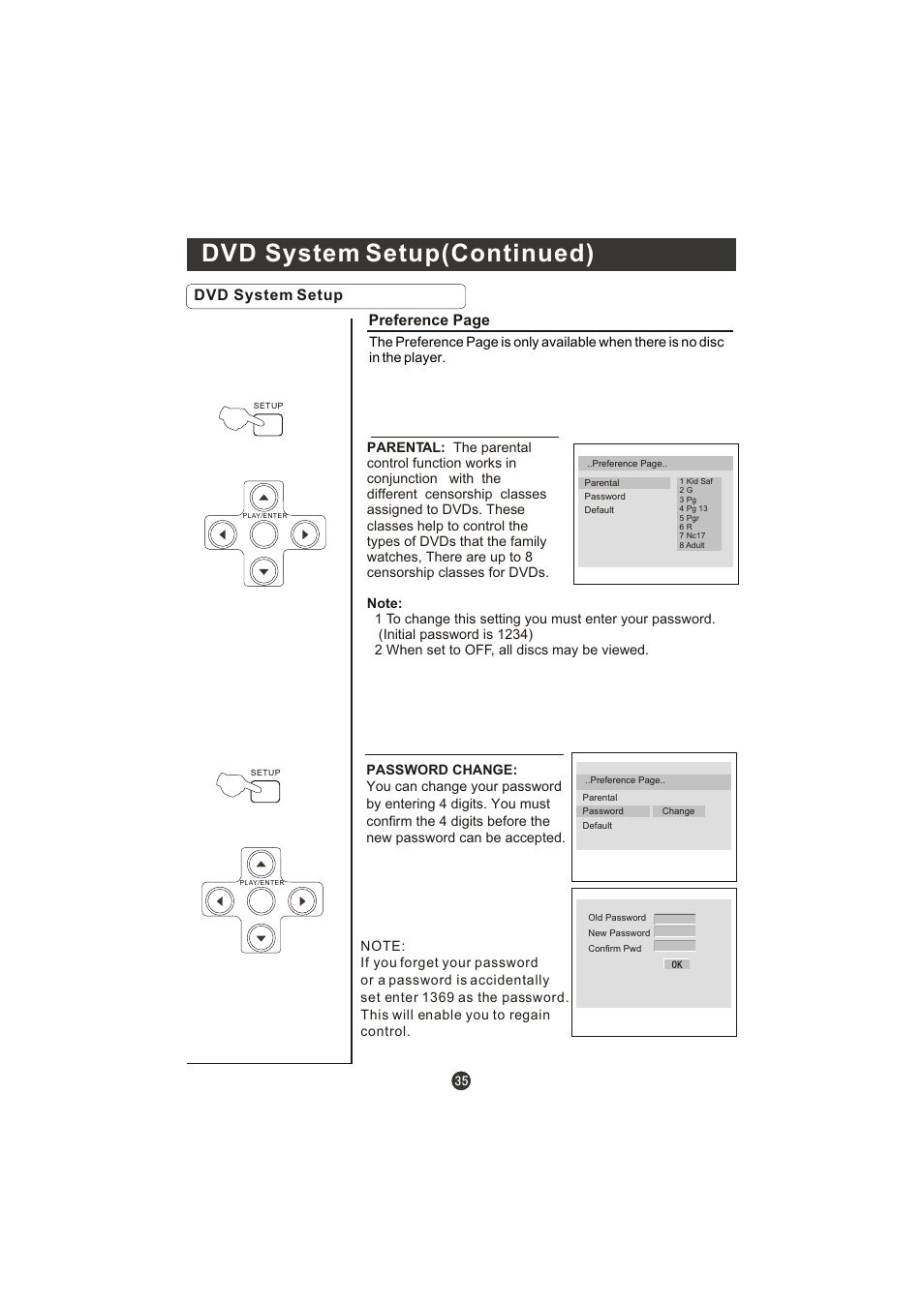 Dvd system setup(continued), Dvd system setup, Preference page | Prima LV-1958P User Manual | Page 40 / 70