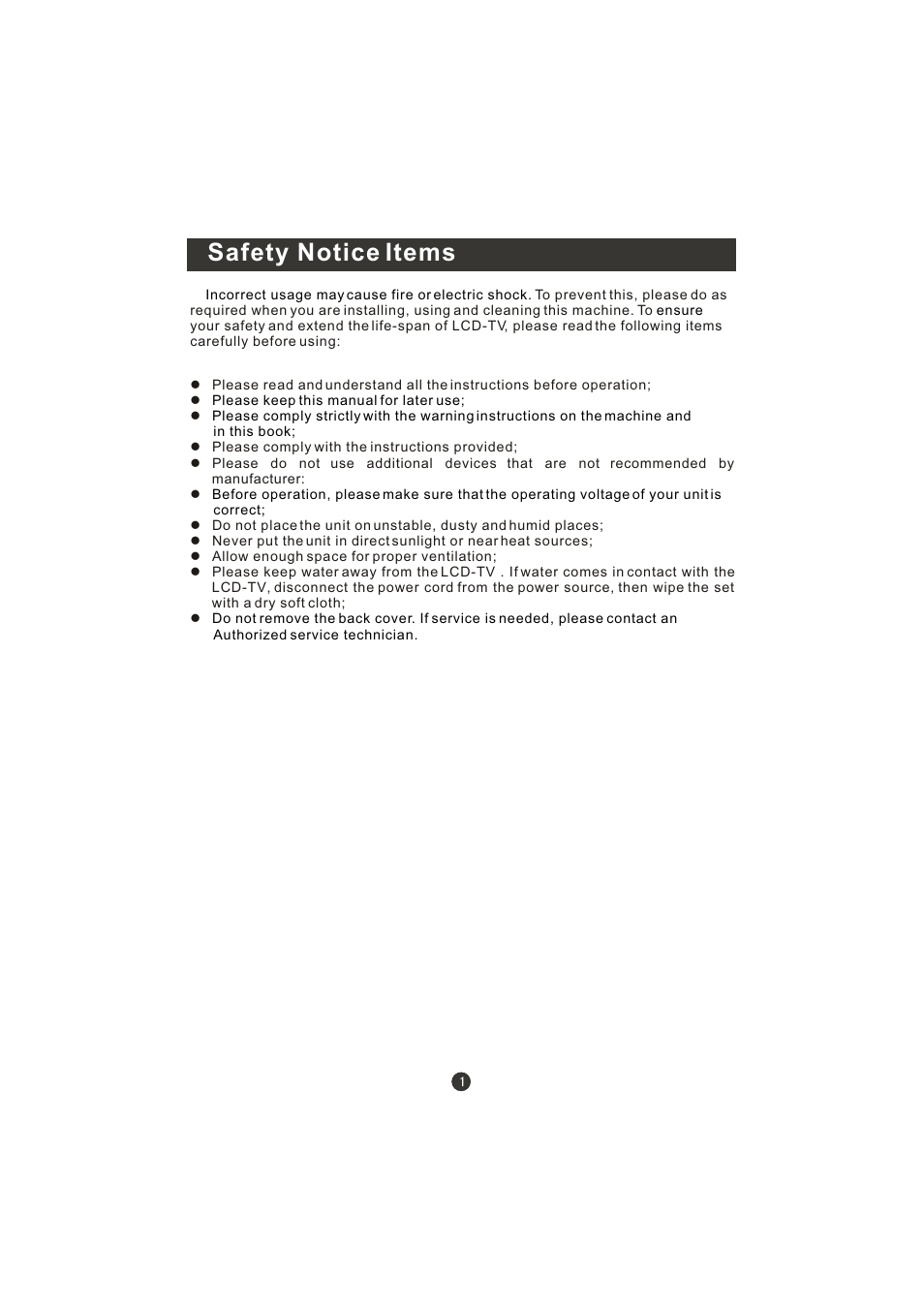 Safety notice items | Prima LV-1958P User Manual | Page 6 / 70