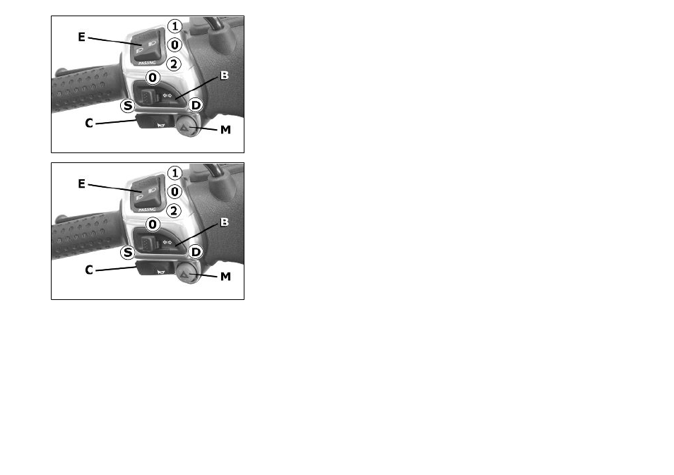 Light switch, Emergency flashing light button | Piaggio 250 i.e. User Manual | Page 16 / 100