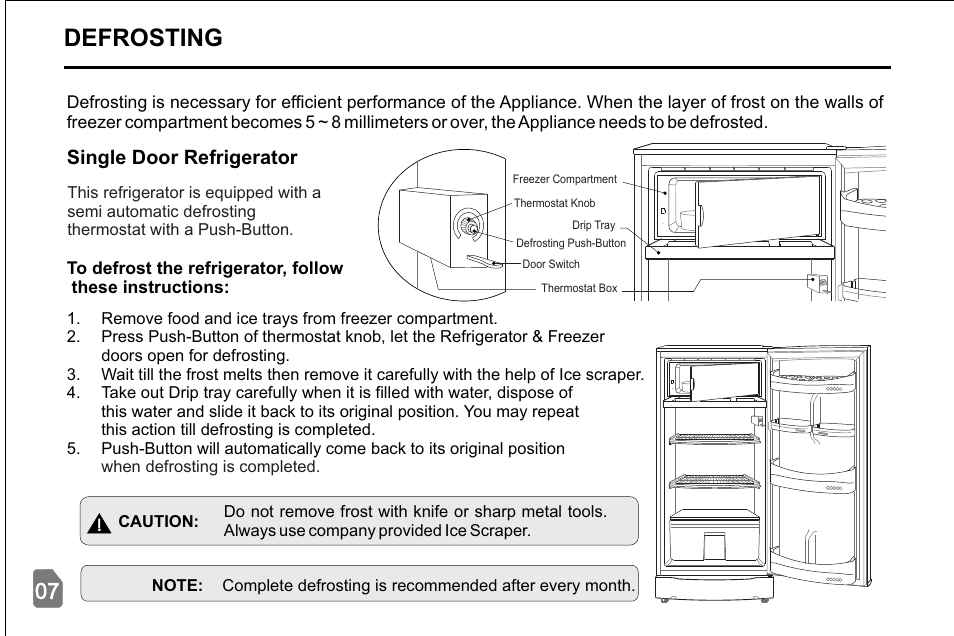 Defrosting | Pelco 20145JF User Manual | Page 8 / 34