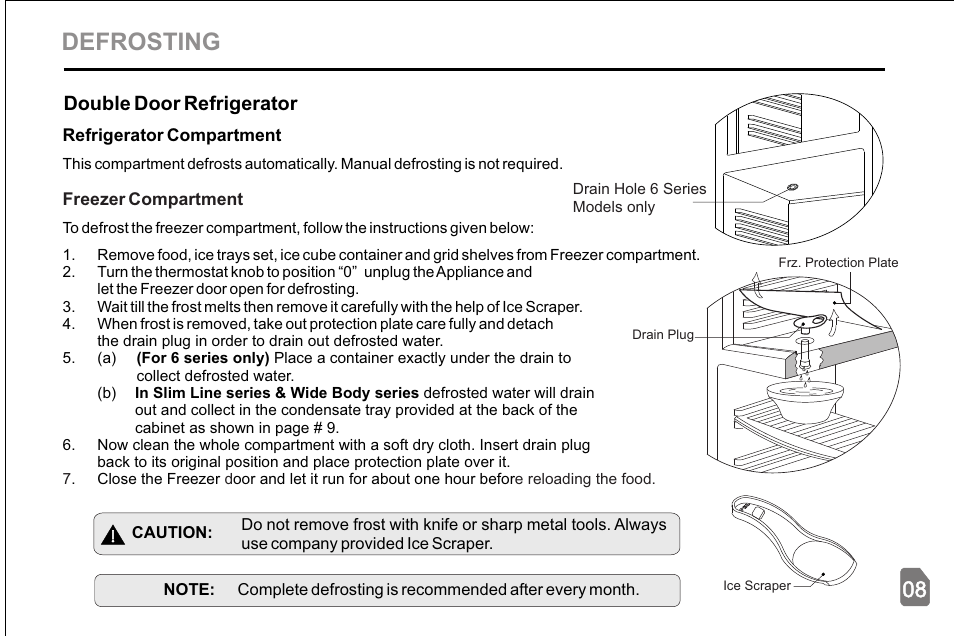 Defrosting | Pelco 20145JF User Manual | Page 9 / 34
