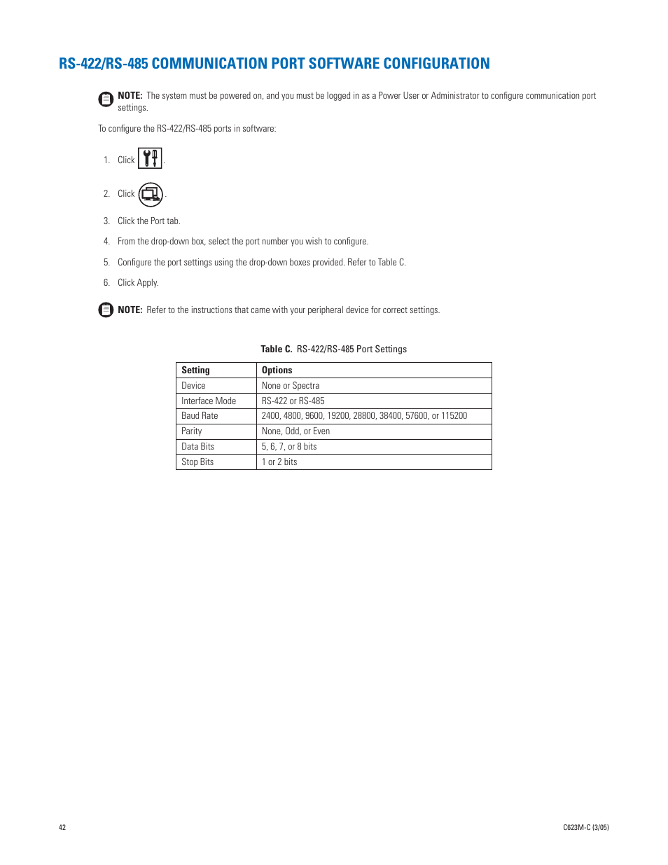 Rs-422/rs-485 port settings, Refer to | Pelco Dx8000 User Manual | Page 42 / 96