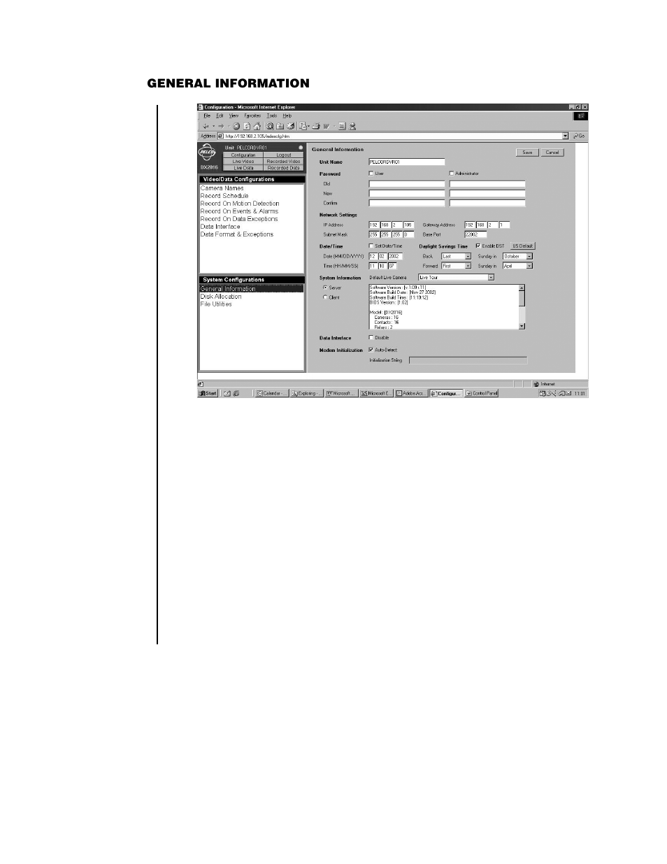 General information screen 64, Unit name 64 | Pelco DX2000 User Manual | Page 64 / 114