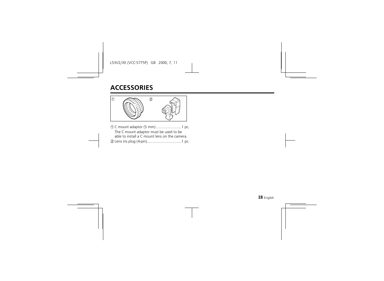 Accessories | Proxima ASA Colour CCD Camera VCC-5775P User Manual | Page 19 / 20