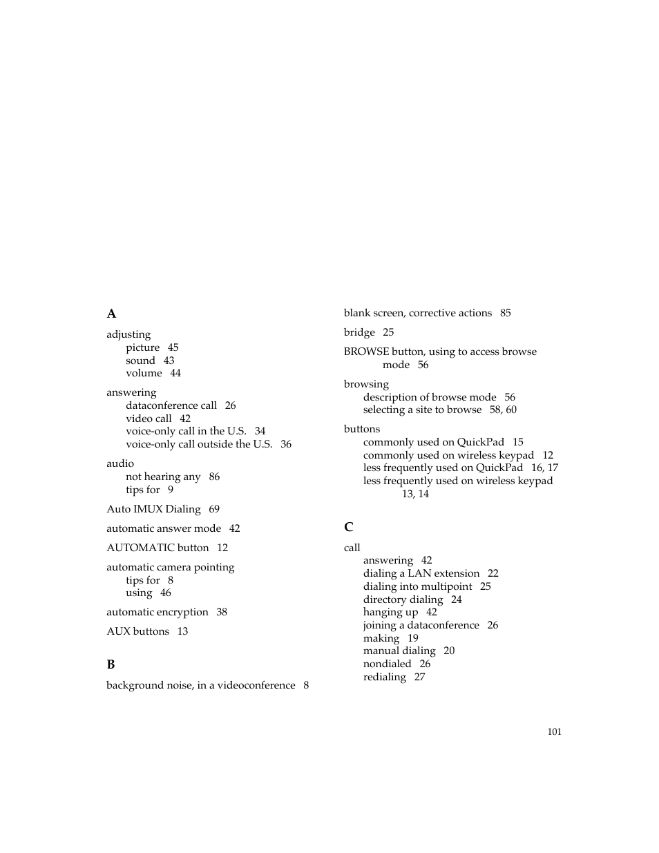 Index | PictureTel 4500 User Manual | Page 107 / 114