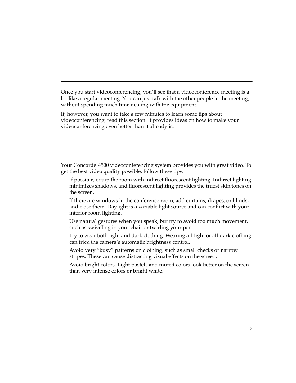 Videoconferencing tips, Tips for great video | PictureTel 4500 User Manual | Page 13 / 114